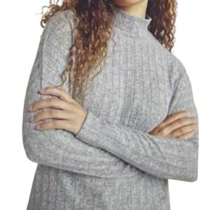 Anthropologie Eri & Ali Mock Neck Ribbed  Sweater Gray Women's Sweater Size XS